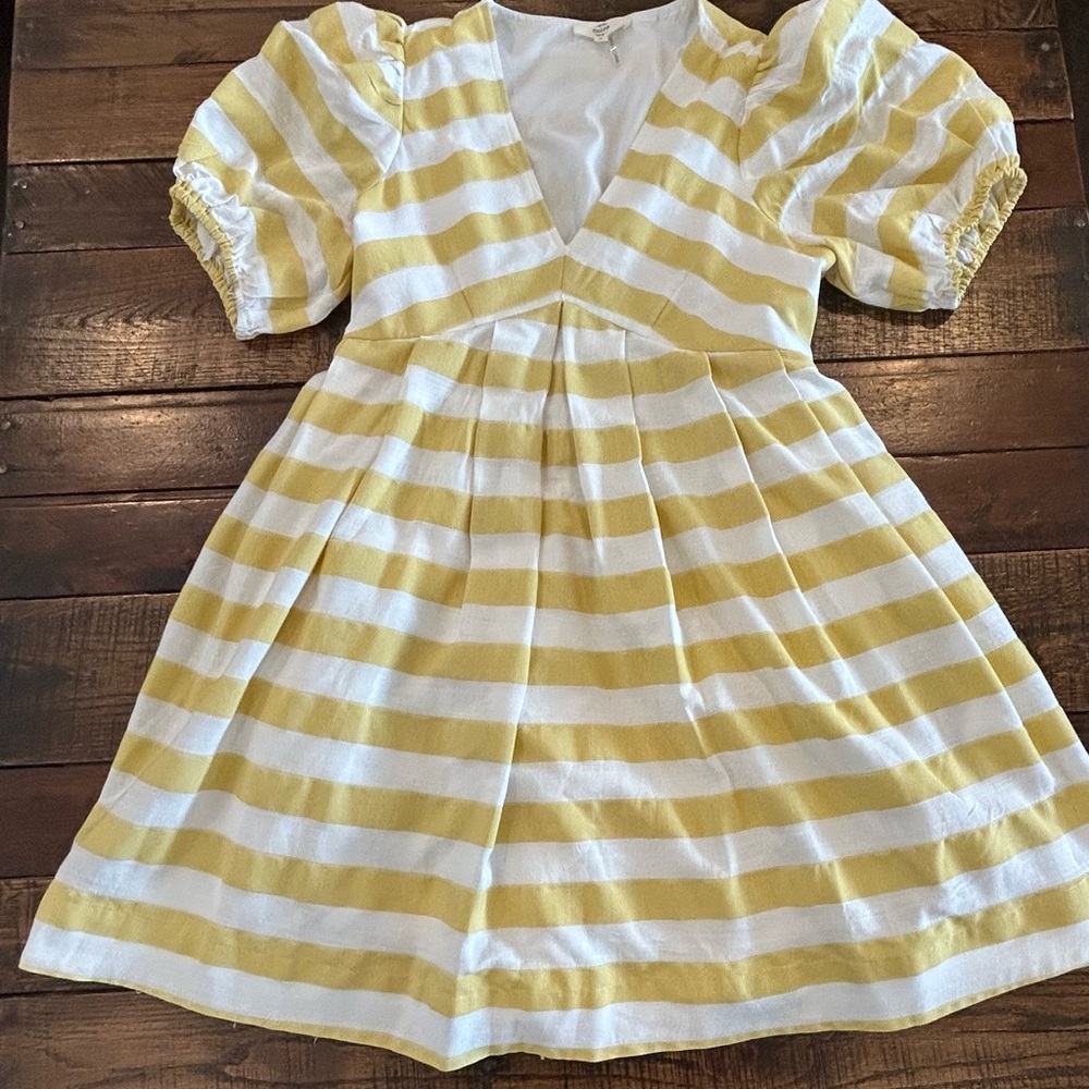 Entro Yellow and White Striped Casual Kids Dress
